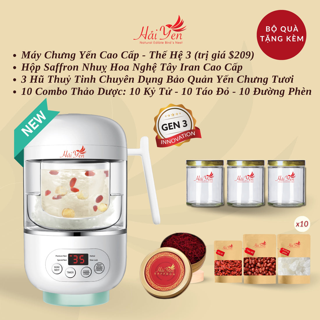 1,250 Grams (1.25 Kg) - Yến Sào Thiên Nhiên Thượng Hạng (Premium) + Bộ Quà Tặng