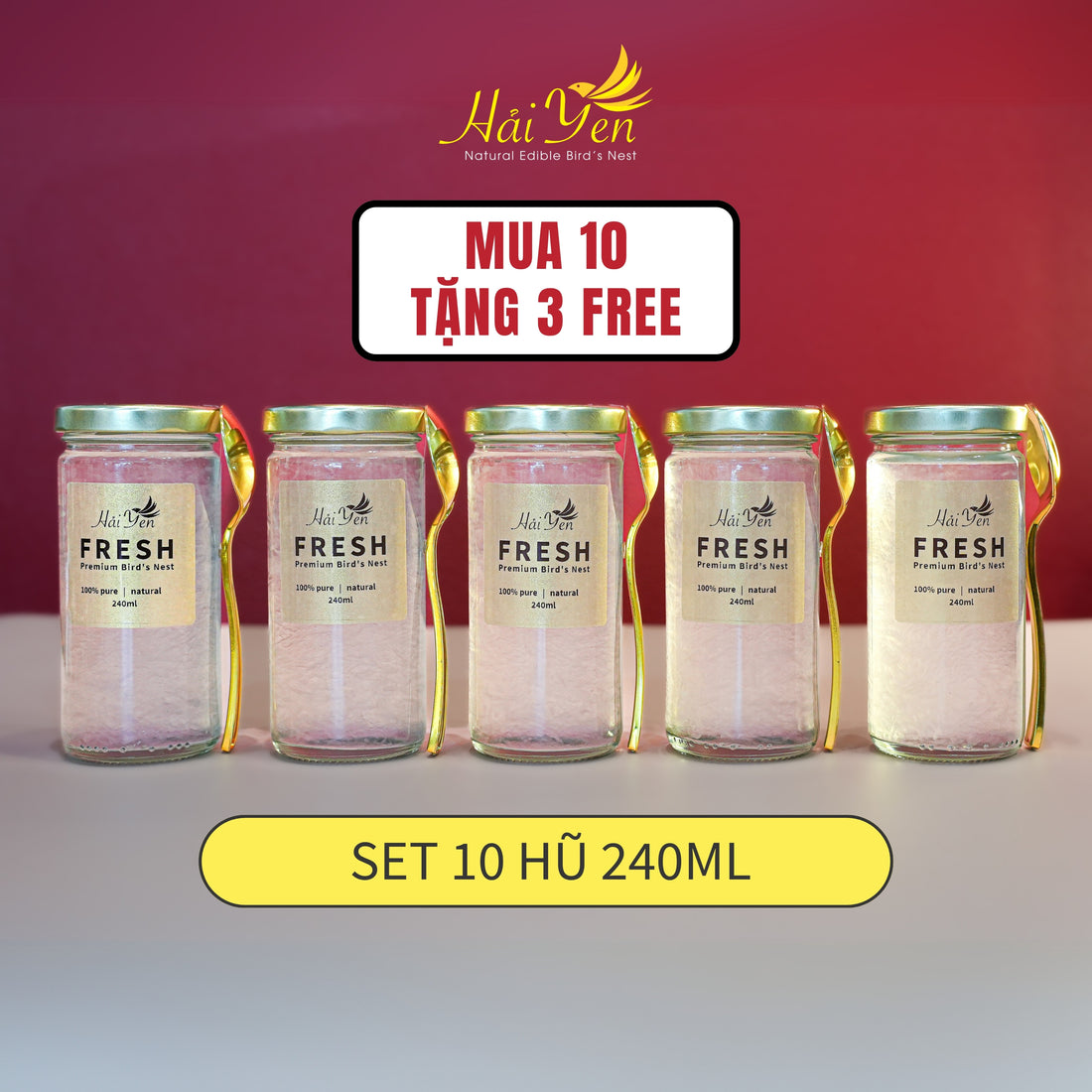 Set 10 Hũ 240ml - Yến Chưng Tươi Thượng Hạng (FRESH) + Tặng 3 Hũ Free