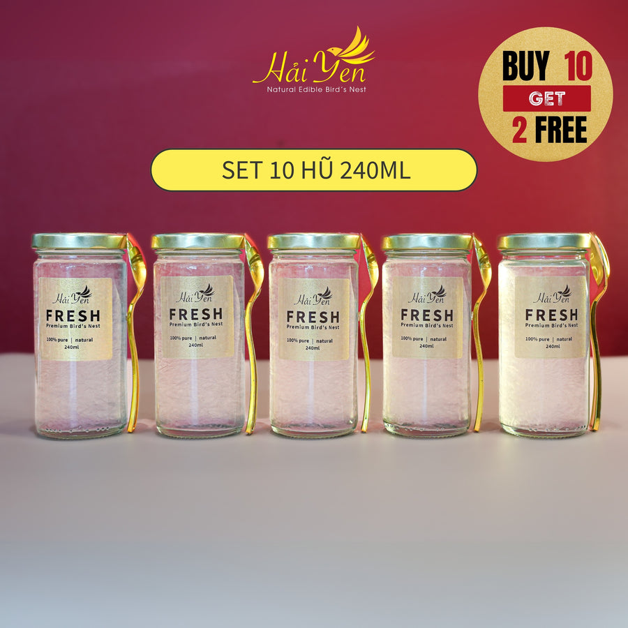 Set 10 Hũ 240ml - Yến Chưng Thượng Hạng (FRESH) + Tặng 2 Hũ Free