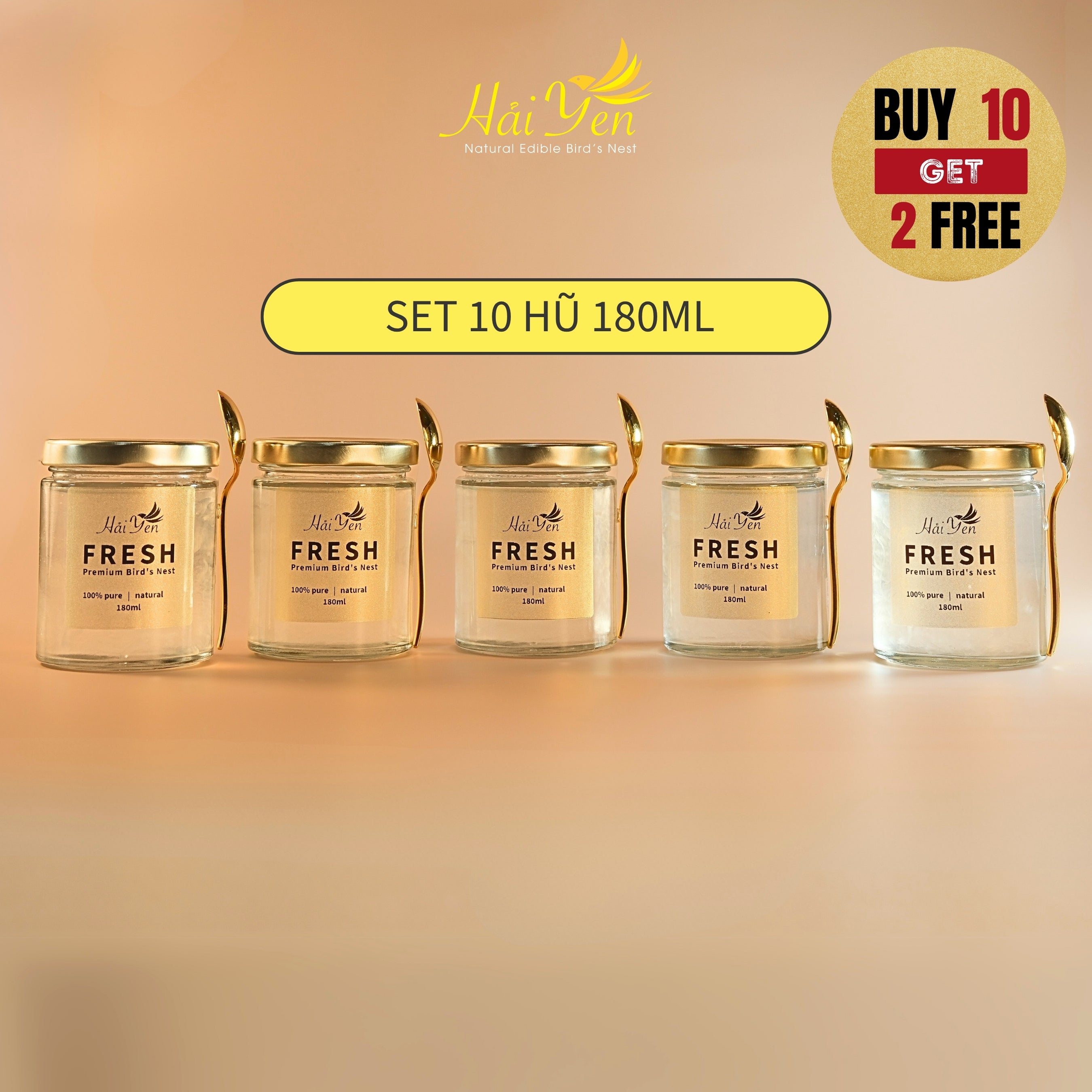 10-Jar Set 180ml – FRESH Premium Stewed Bird's Nest + Free 2 Jars