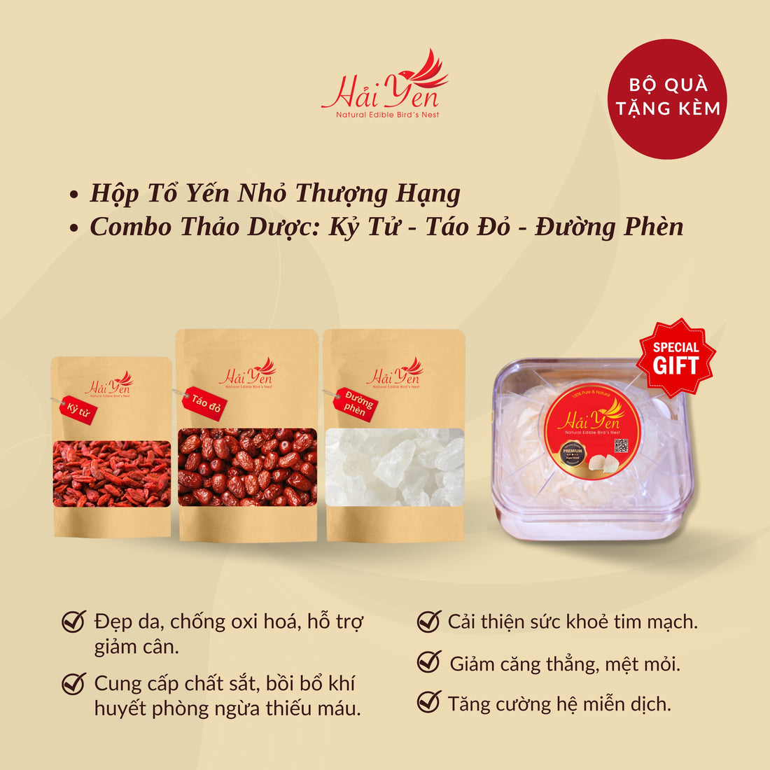125 Grams - Yến Sào Thiên Nhiên Thượng Hạng (Premium) + Bộ Quà Tặng