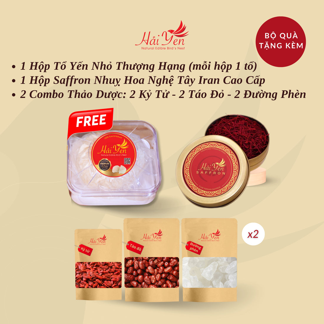 250 Grams - Yến Sào Thiên Nhiên Thượng Hạng (Premium) + Bộ Quà Tặng