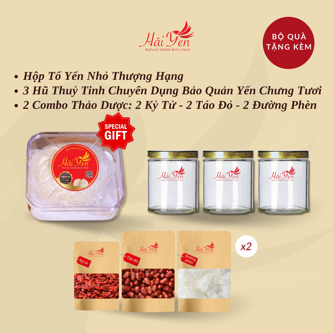 250 Grams - Yến Sào Thiên Nhiên Thượng Hạng (Premium) + Bộ Quà Tặng