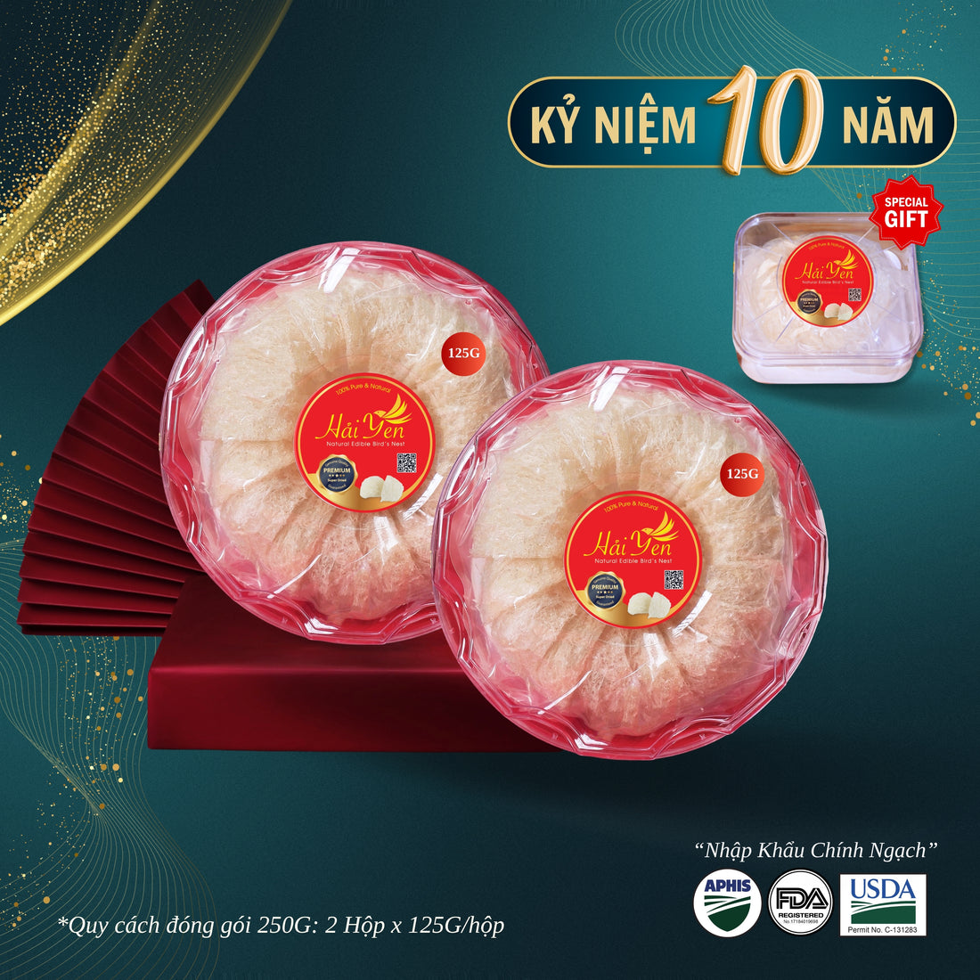 250 Grams - Yến Sào Thiên Nhiên Thượng Hạng (Premium) + Bộ Quà Tặng
