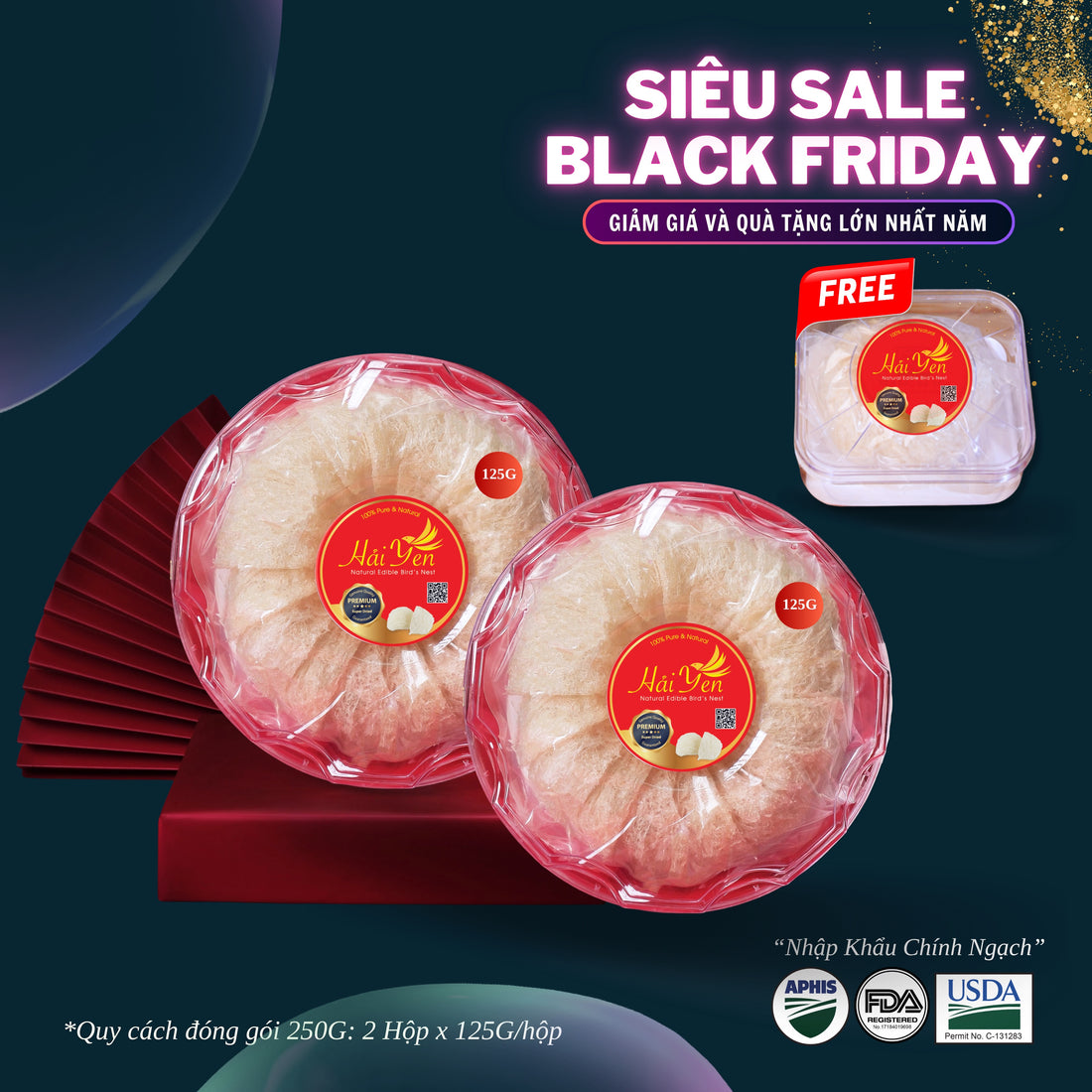 250 Grams - Yến Sào Thiên Nhiên Thượng Hạng (Premium) + Bộ Quà Tặng