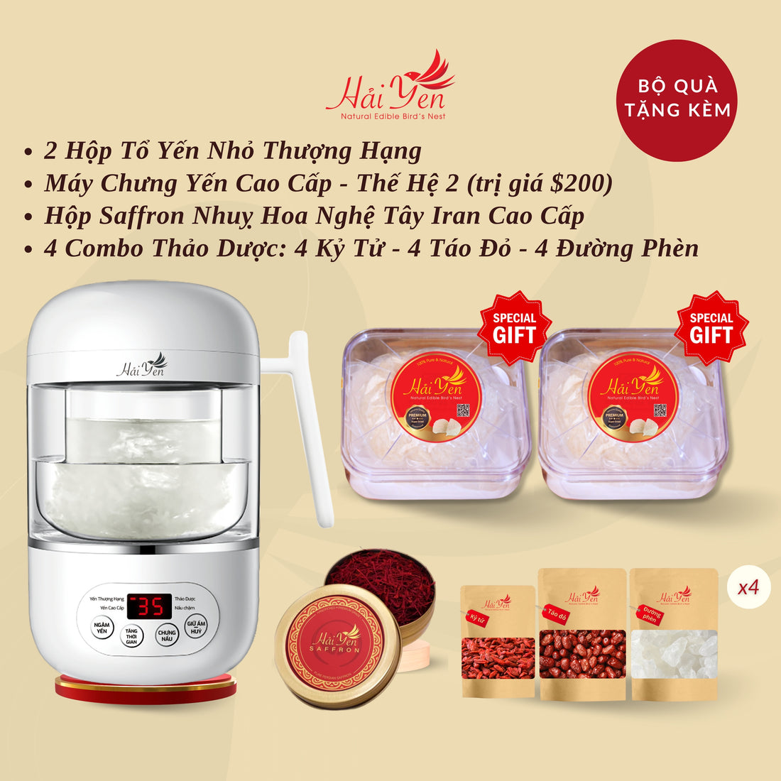 500 Grams - Yến Sào Thiên Nhiên Thượng Hạng (Premium) + Bộ Quà Tặng