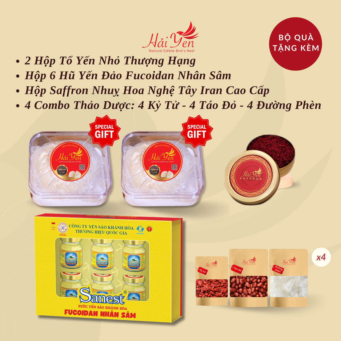 500 Grams - Yến Sào Thiên Nhiên Thượng Hạng (Premium) + Bộ Quà Tặng