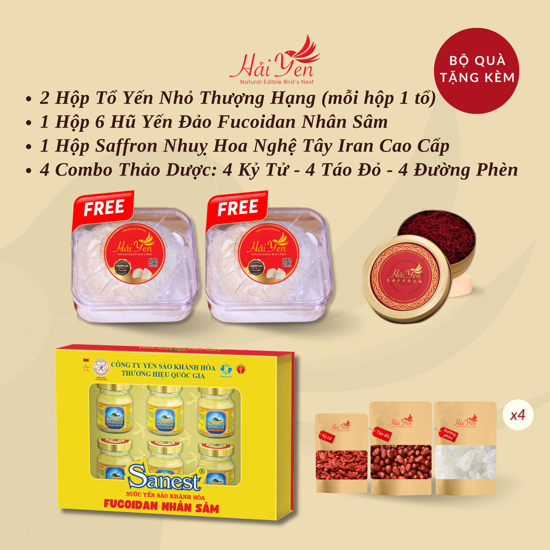 500 Grams - Yến Sào Thiên Nhiên Thượng Hạng (Premium) + Bộ Quà Tặng