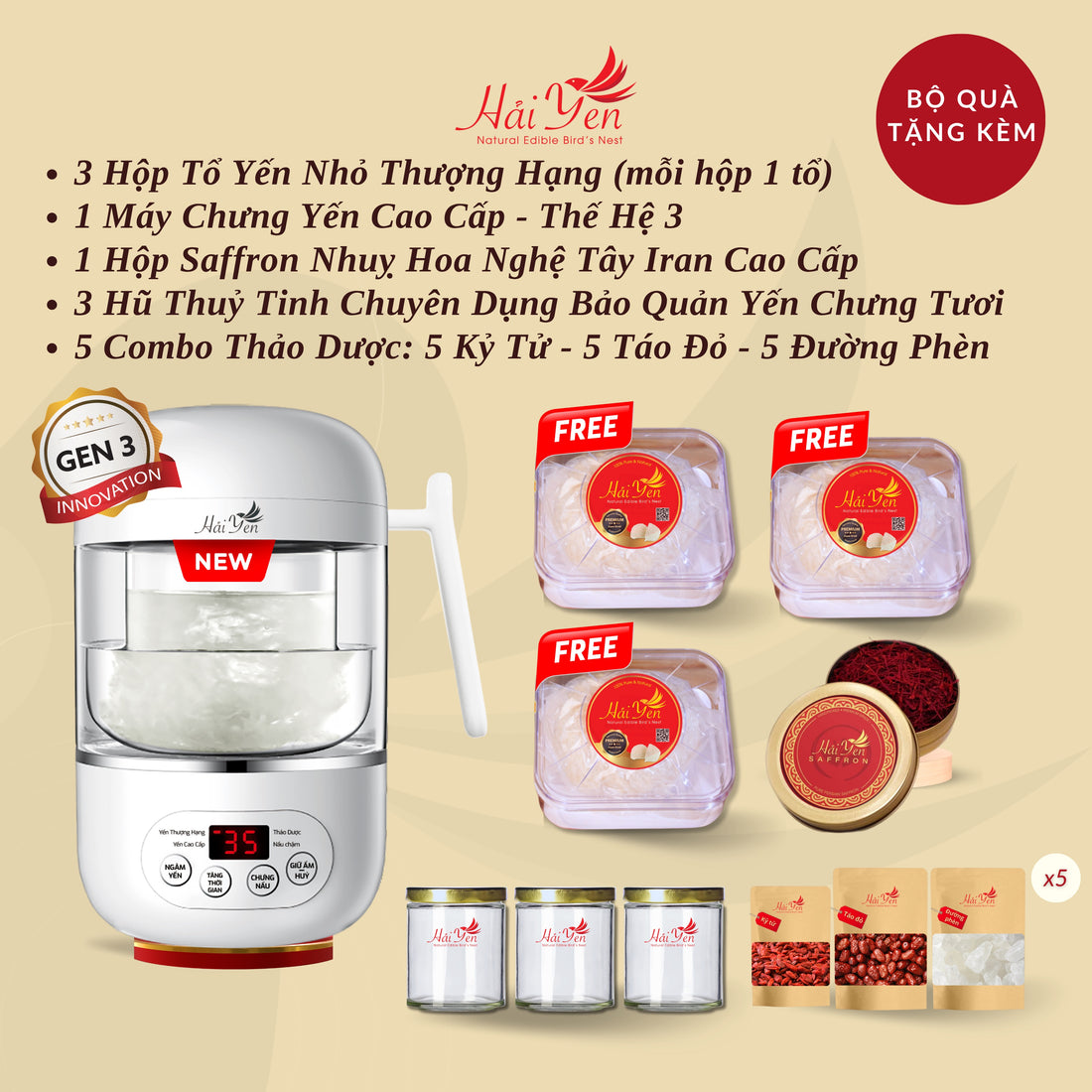 625 Grams - Yến Sào Thiên Nhiên Thượng Hạng (Premium) + Bộ Quà Tặng