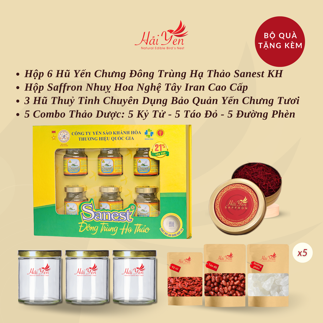 1,000 Grams (1 KG) - Yến Sào Thiên Nhiên Thượng Hạng (Premium) + Bộ Quà Tặng