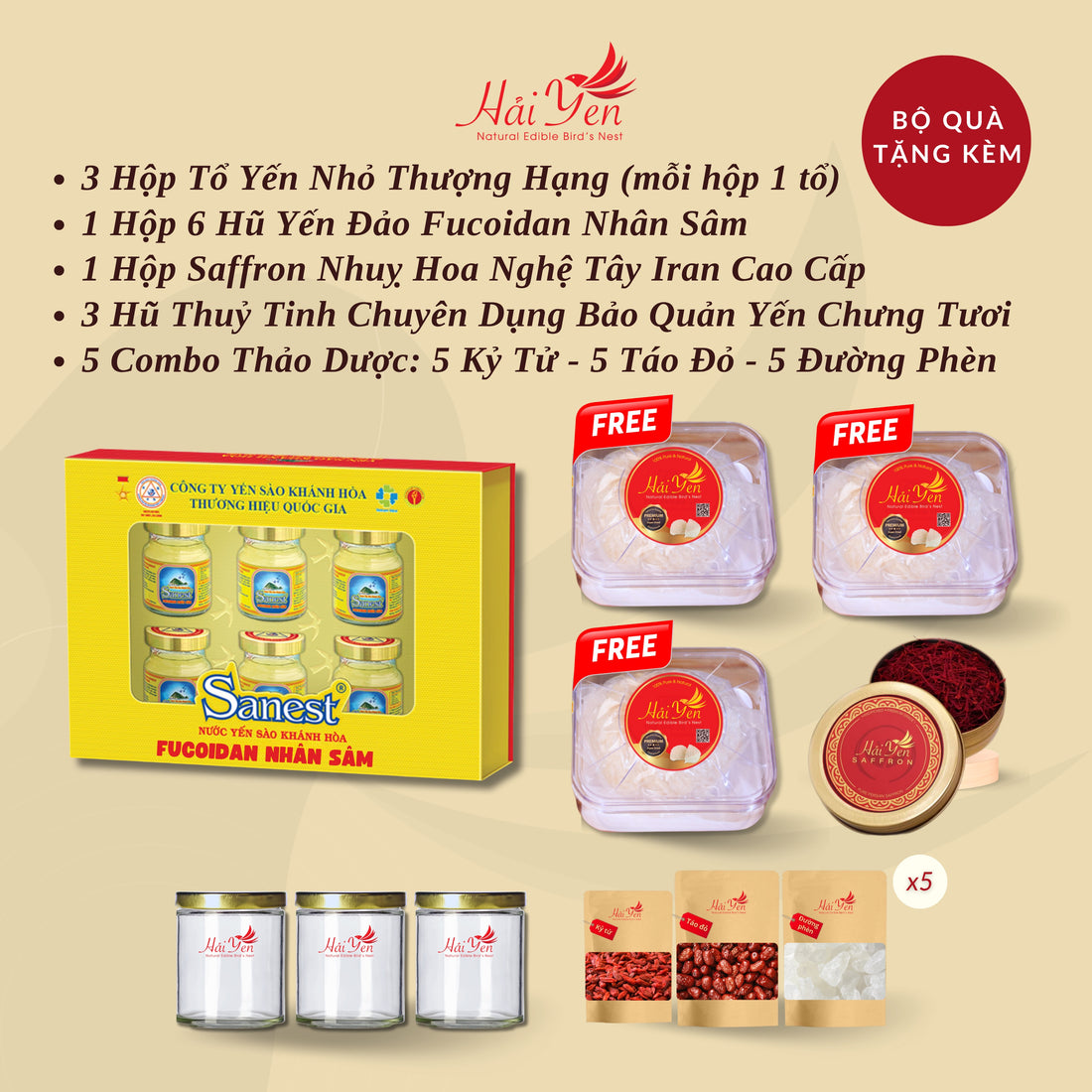 625 Grams - Yến Sào Thiên Nhiên Thượng Hạng (Premium) + Bộ Quà Tặng