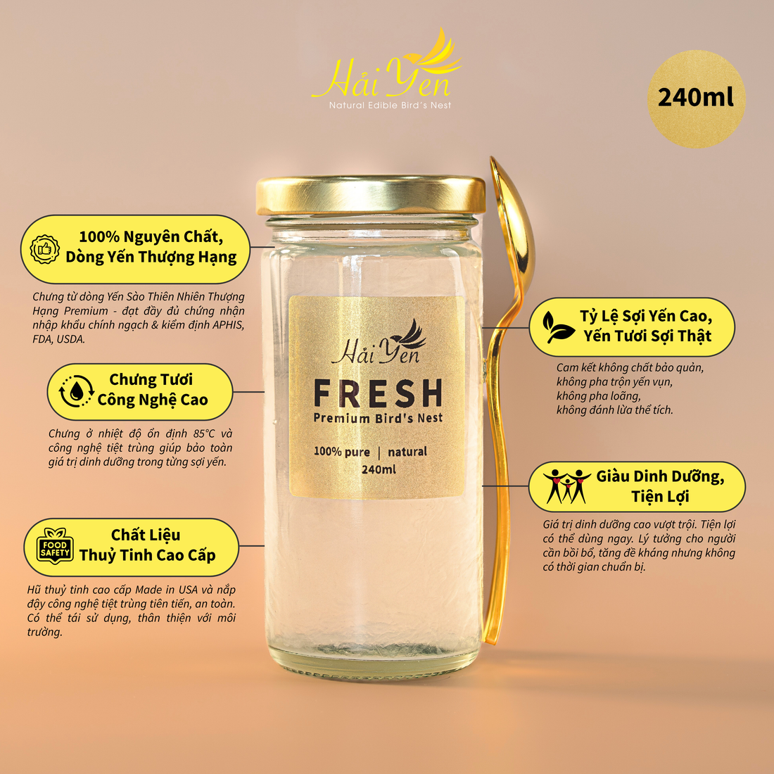 Set 10 Hũ 240ml - Yến Chưng Thượng Hạng (FRESH) + Tặng 2 Hũ Free