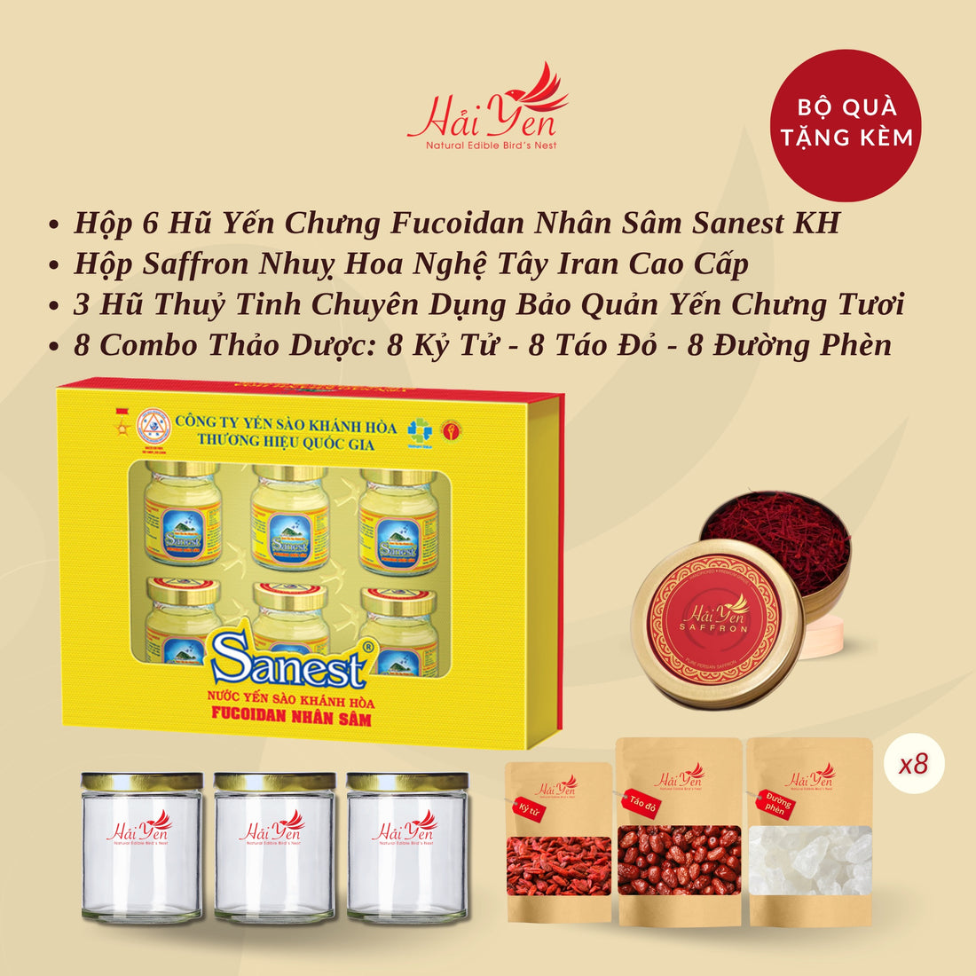 1,000 Grams (1 KG) - Yến Sào Thiên Nhiên Thượng Hạng (Premium) + Bộ Quà Tặng