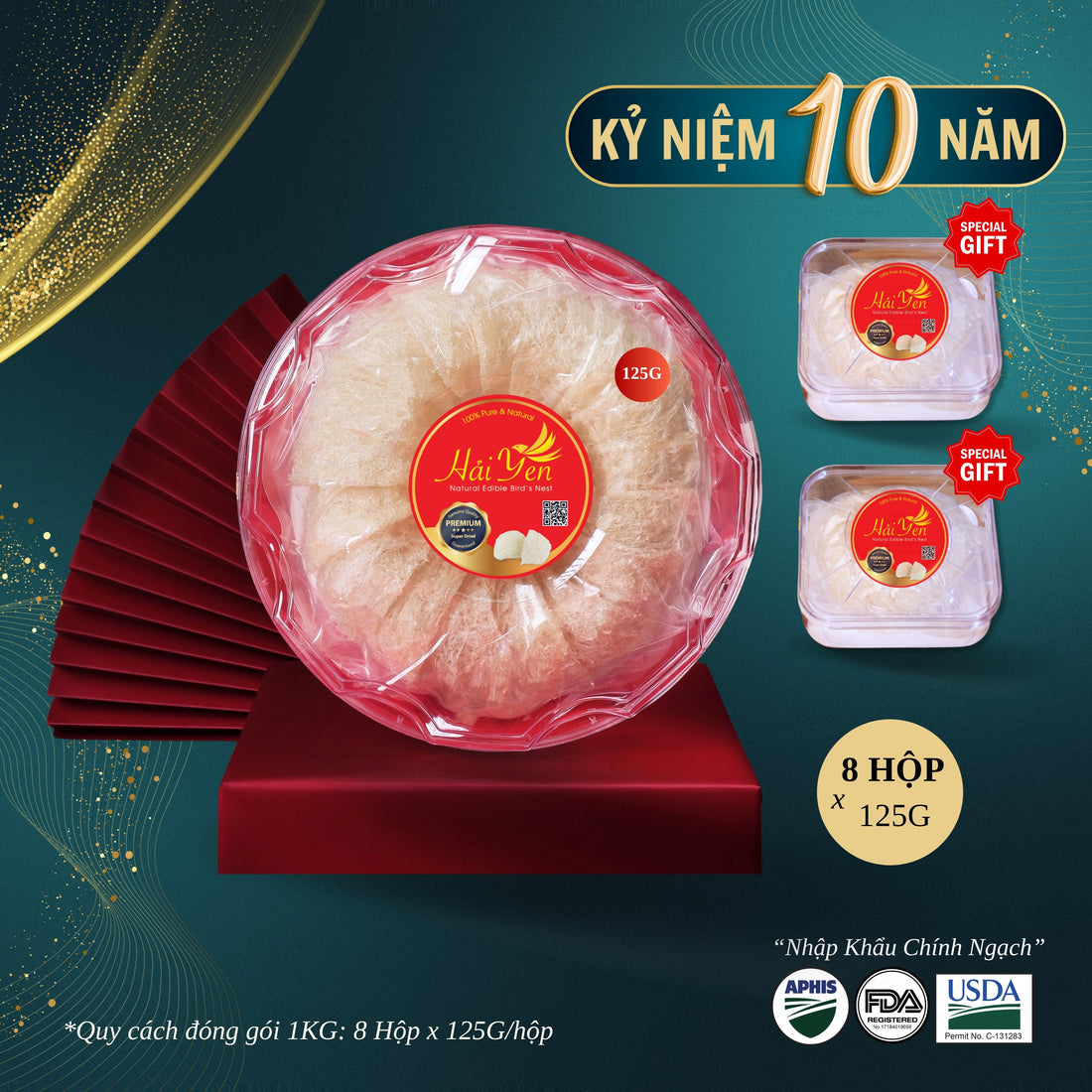 1,000 Grams (1 KG) - Yến Sào Thiên Nhiên Thượng Hạng (Premium) + Bộ Quà Tặng